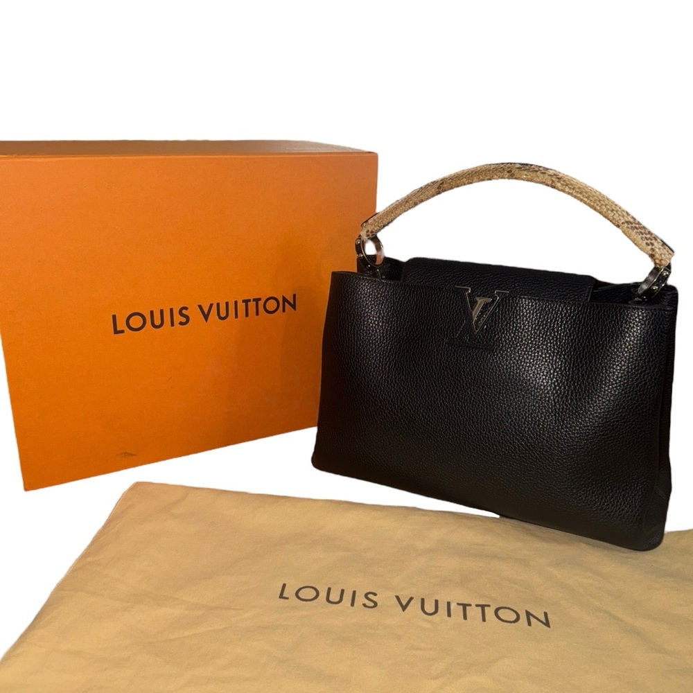 Louis Vuitton Capucines GM Handbag – Noir, Snakeskin Handle, Silver Hardware